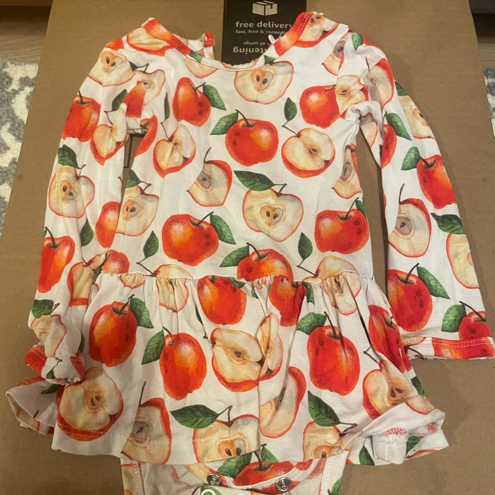 Apple Print Long Sleeve Kids Dress